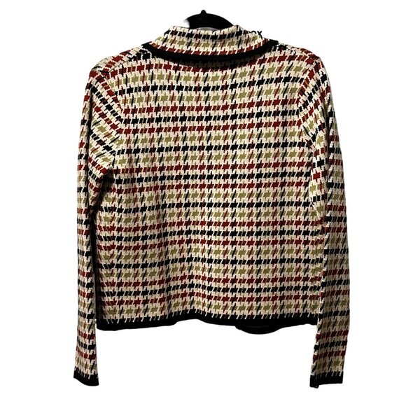 Tahari woman’s sz XS tan brick green black houndstooth cropped soft open jacket - Picture 3 of 7